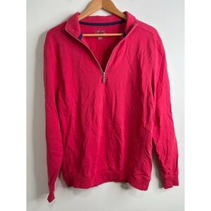 Ahead USA Mens Quarter Zip Pullover Red 100% Cotton Sz M Golf Preppy Athleisure